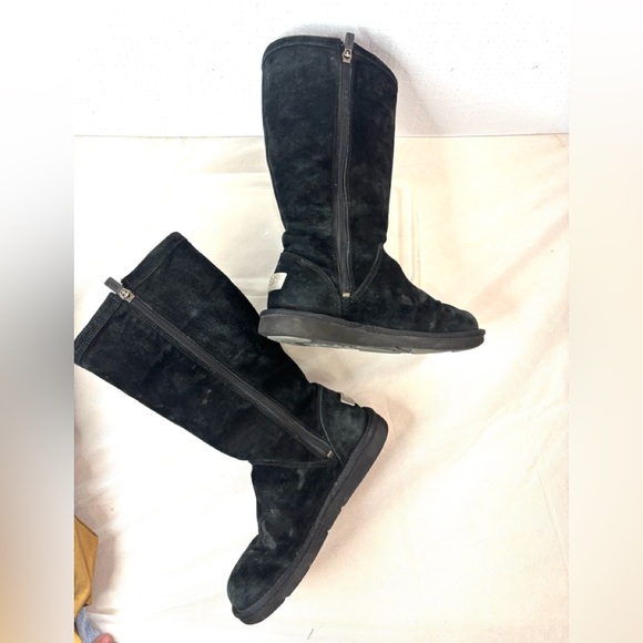 UGG 6 Luxurious Velvet Suede Fur Lined Silver Back Buckle Tall Boots - Picture 3 of 10